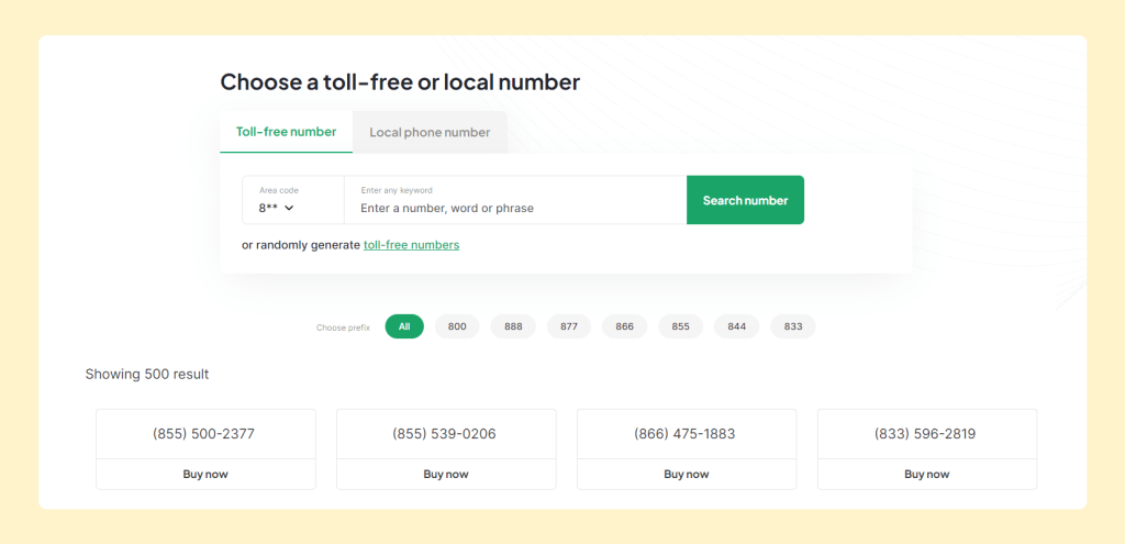 Toll free phone numbers availability checker tool