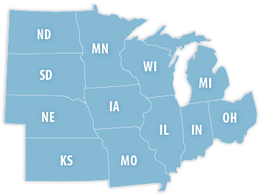 US area codes in the midwest
