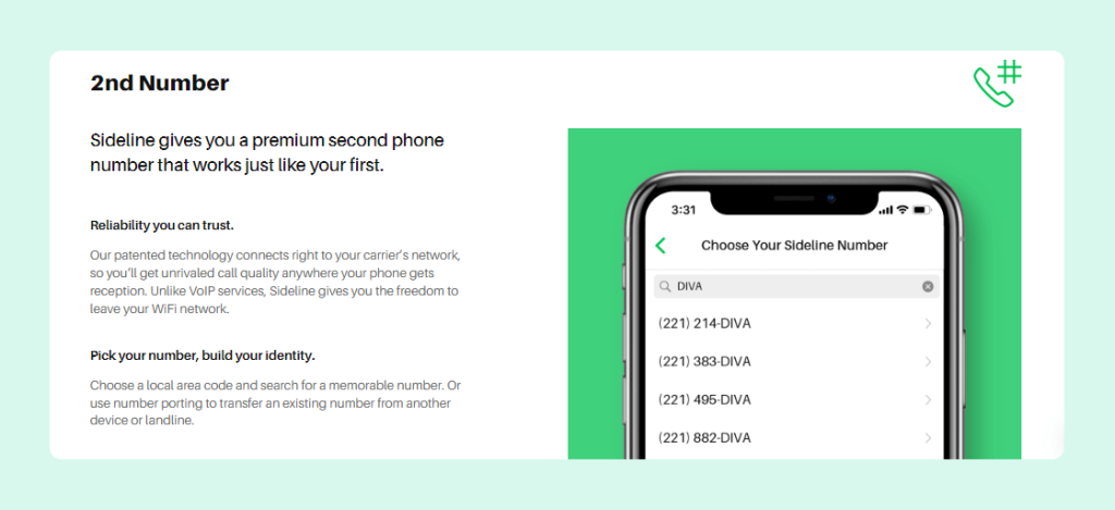Sideline secondary phone number