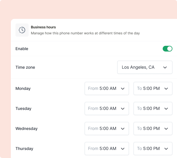 Set up business hours on your second phone number